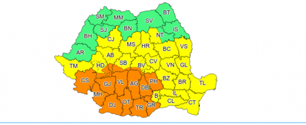 Cod portocaliu de vreme instabilă. Va ploua în cea mai mare parte a țării.