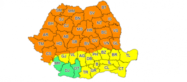 Harta meteo. Cod portocaliu de ploi în jumătate de țară.