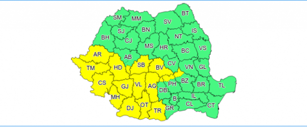 Cod galben de furtuni, în intervalul 12 octombrie, ora 21:00 - 13 octombrie, ora 09:00