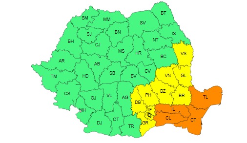 ANM, avertizare de cod galben și portocaliu. 14 județe vor fi afectate de ploi și vijelii